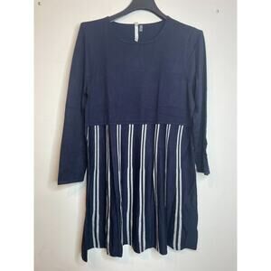 NY Collection Sweater Womens Dress Navy White Size 1X Long Sleeve Stripe A-Lined